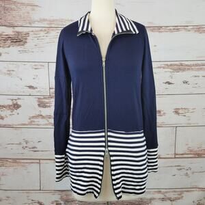 Pete Collection Full Zip Long Sleeve Top Stripes Navy XS